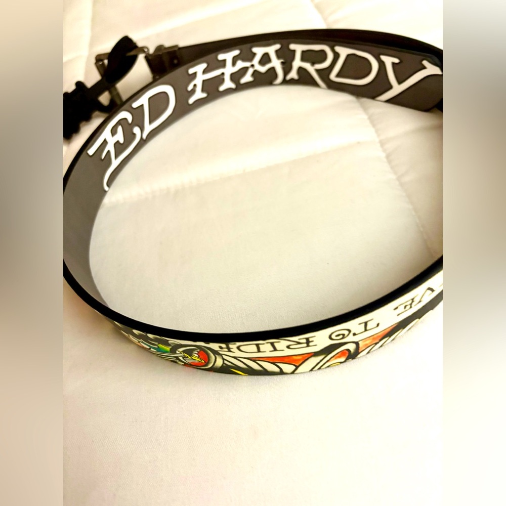 Ed Hardy Men's Size 34 Live To Ride Tattoo Skull Y2K Reversible Black Belt NWT